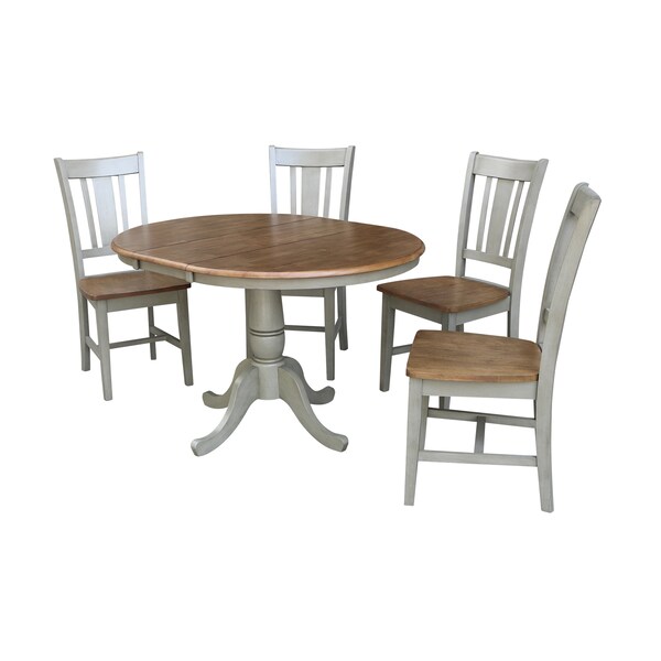 International Concepts Round 36 in Rd Extension Dining Table, 4 San Remo Chairs, Hickory/Stone, 36 W, 48 L, 29.3 in H, Wood K41-36RXT-C10-4 - main